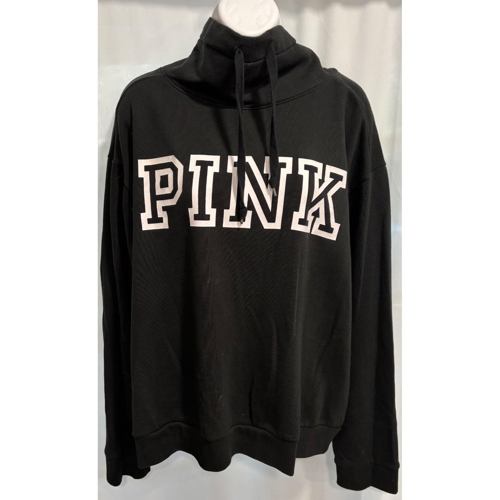 Pink Victoria's Secret Women's Black Cowl Neck Sweatshirt Size X-Large Pullover
